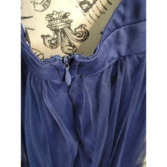 Lulus Maxi Dress Womens Sz Large Rare Beauty Tulle Backless Side Slits Navy Blue - Picture 8 of 12